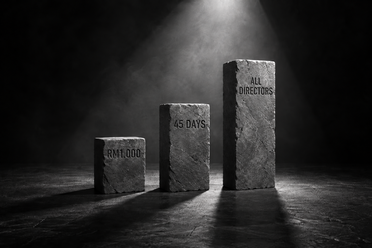 Three stone slabs engraved RM1,000, 45 working days and ALL DIRECTORS, the escalating requirements of a Malaysian PRH transfer under NPRA Appendix 31